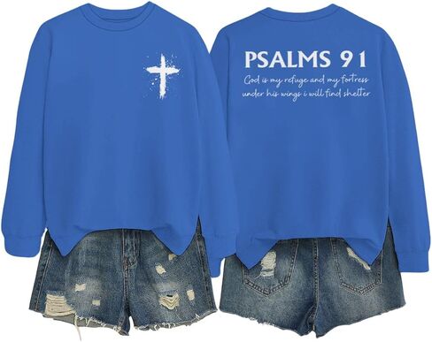 Women Christian Sweatshirt Psalms 91 Jesus Sweatshirts Religious Faith God Inspirational Pullover Oversized Tops in Saudi Arabia