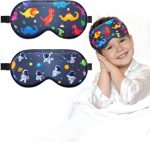 BeeVines Kids 100% Real Mulberry Silk Sleep Mask 2 Pack, Original Design Pure Silk Sleeping Eye Masks for Boys, Skin-Friendly Blackout Eye Cover, Adjustable Strap, Reduce Puffy Eyes, for Travel Gifts in Saudi Arabia