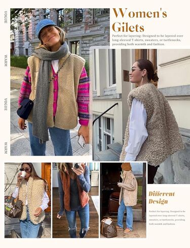 Women's Fleece Vests Button Warm Sleeveless Coat Vest Fall Fuzzy Lightweight Jackets Winter Soft Outerwear with Pockets in Saudi Arabia