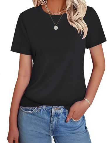 Womens Short Sleeve Cotton Shirts Crewneck Casual Summer Tops Cute Basic Tee Tshirt Spring Clothes Outfits Trendy in Saudi Arabia
