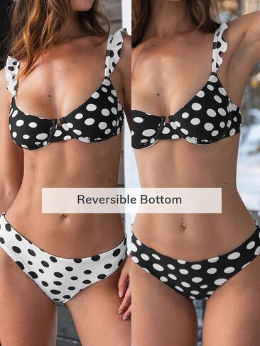 طقم بيكيني نسائي من CUPSHE ملابس سباحة برقبة سكوب من قطعتين بدلة استحمام قابلة للعكس وأشرطة واسعة وربطة عنق ذاتية in Saudi Arabia