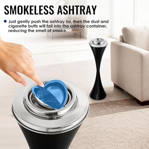 منفضة سجائر واقفة على الأرض مع غطاء، منفضة سجائر واقفة مقاس 60.96 سم، صينية رماد بمؤخرة السيجار مقاومة للرياح في الهواء الطلق، حامل صينية رماد قابل للفصل، منافض سجائر طويلة سهلة التنظيف، منافض سجائر ثابتة للاستخدام الخارجي أو الداخلي باللون الأسود in Kuwait