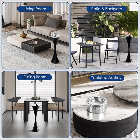 منفضة سجائر واقفة على الأرض مع غطاء، منفضة سجائر واقفة مقاس 60.96 سم، صينية رماد بمؤخرة السيجار مقاومة للرياح في الهواء الطلق، حامل صينية رماد قابل للفصل، منافض سجائر طويلة سهلة التنظيف، منافض سجائر ثابتة للاستخدام الخارجي أو الداخلي باللون الأسود in Kuwait