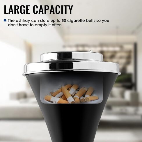 منفضة سجائر واقفة على الأرض مع غطاء، منفضة سجائر واقفة مقاس 60.96 سم، صينية رماد بمؤخرة السيجار مقاومة للرياح في الهواء الطلق، حامل صينية رماد قابل للفصل، منافض سجائر طويلة سهلة التنظيف، منافض سجائر ثابتة للاستخدام الخارجي أو الداخلي باللون الأسود in Kuwait