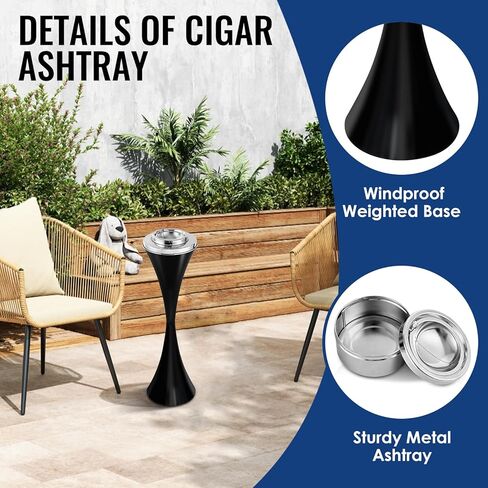 منفضة سجائر واقفة على الأرض مع غطاء، منفضة سجائر واقفة مقاس 60.96 سم، صينية رماد بمؤخرة السيجار مقاومة للرياح في الهواء الطلق، حامل صينية رماد قابل للفصل، منافض سجائر طويلة سهلة التنظيف، منافض سجائر ثابتة للاستخدام الخارجي أو الداخلي باللون الأسود in Kuwait