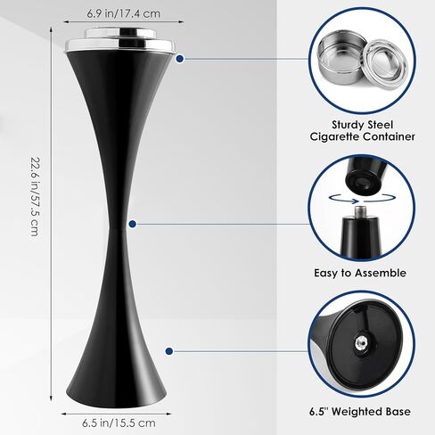 منفضة سجائر واقفة على الأرض مع غطاء، منفضة سجائر واقفة مقاس 60.96 سم، صينية رماد بمؤخرة السيجار مقاومة للرياح في الهواء الطلق، حامل صينية رماد قابل للفصل، منافض سجائر طويلة سهلة التنظيف، منافض سجائر ثابتة للاستخدام الخارجي أو الداخلي باللون الأسود in Kuwait