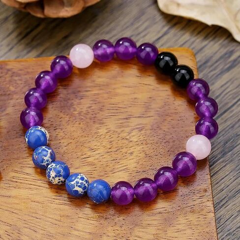 Amethyst Bracelet for Women Men, Elegant Handmade Natural Gem Stone Round Beaded Stretch Elastic Adjustable Healing Bracelets 8mm Gifts in Saudi Arabia