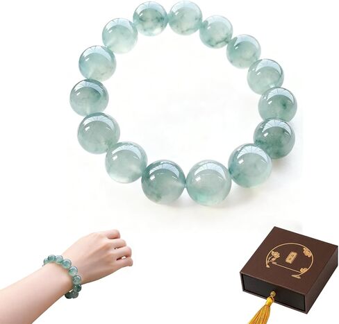 Natural Ice Floating Flower Jade Beaded Bracelet, Elastic Handmade Healing Gemstone Bracelet for Women & Men, Fengshui Luck Wealth Protection Jewelry for Reiki Meditation Yoga in Saudi Arabia