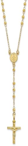 Jewelry Affairs 14K Yellow Gold Rosary Necklace, Faceted Beads Chain, Cross and Medallion, 24 Inch in Kuwait