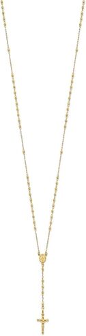 Jewelry Affairs 14K Yellow Gold Rosary Necklace, Faceted Beads Chain, Cross and Medallion, 24 Inch in Kuwait