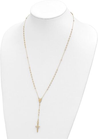 Jewelry Affairs 14K Yellow Gold Rosary Necklace, Faceted Beads Chain, Cross and Medallion, 24 Inch in Kuwait
