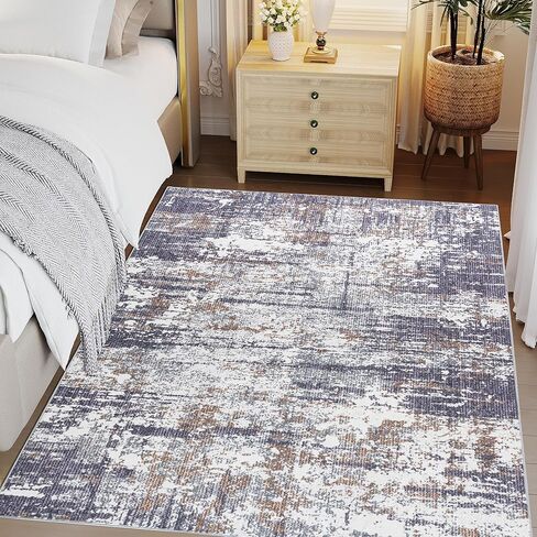 Area Rug 5x7, Vintage Rug with Non Slip Backing, Soft Area Rugs for Bedroom, Low Pile Stain Resistant Farmhouse Rug for Living Room, Farmhouse, Dining Room, Indoor, Kids Playroom in Saudi Arabia