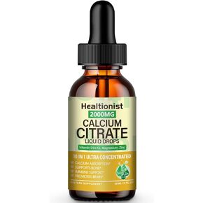 عبوتان من سيترات الكالسيوم 2000 مجم مع مكملات فيتامين د3 ك2، قطرات سائلة للنساء والرجال، المغنيسيوم، الزنك، عالي الامتصاص، العظام، الأسنان، العضلات ودعم المناعة، 4 أونصة سائلة in Kuwait