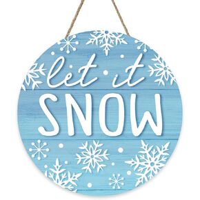 Winter Let It Snow Blue Front Door Sign, Snowflake Wood Hanger Outdoor Outside Porch Home Decor, Farmhouse Rustic Christmas Wooden Wreath Indoor Wall Hanging Decoration in Kuwait