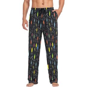 ALAZA Black Fishhook Black Men's Straight-Fit Pajama Pants Sleep Pants Bottoms in Saudi Arabia