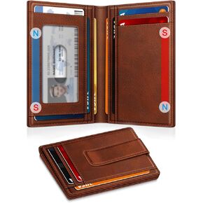 Wallet for Men 14-16 Cards, Minimalist Men Leather Wallet, Men's Front Pocket Bifold Wallets with Money Clip, Slim Thin Card Holder RFID Blocking Bill Folder & Magnetic Closure, Gifts for Men, Black in Saudi Arabia