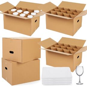 5 مجموعات مجموعة التعبئة الزجاجية للنظارات و STEMWARE 24 × 12 × 11 بوصة تشمل 5 صناديق تحريك المطبخ 5 وحدة مقسم الخلايا 90 صناديق التعبئة الزجاجية in Kuwait