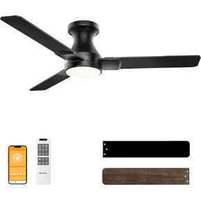 DAMINY الخشب الصلب الطبيعي الأبيض والذهبي 52 بوصة مروحة السقف مع الضوء، 3 مروحة سقف شفرة مع الضوء، 6CCT، مروحة سقف منخفضة المستوى مع الضوء والتحكم عن بعد in Kuwait
