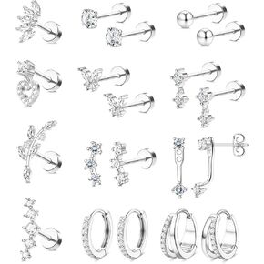 BESTEEL Hypoallergenic Flat Back Earrings Set - 14K Gold Plated Cartilage Earrings for Women Surgical Steel Flatback Stud Hoop Earring Stacks for Helix Tragus Conch Piercing Jewelry (Singles & Pairs) in Kuwait