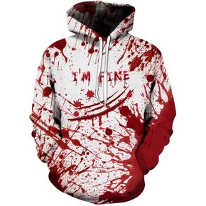 بلوفر رجالي بغطاء للرأس بطباعة ثلاثية الأبعاد مع جيوب، سويت شيرت بغطاء للرأس باللون الأسود والأحمر للجنسين للأولاد المراهقين in Kuwait