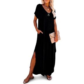 Dokotoo Womens Casual Summer Short Sleeve Long T Shirt Dress Split Maxi Dress Beach Dresses with Pockets in Kuwait
