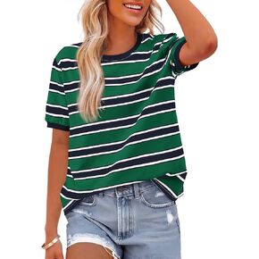 BTFBM Womens Summer Tops 2025 Crewneck Short Sleeve Striped T Shirts Casual Loose Lightweight Color Block Basic Tee in Kuwait