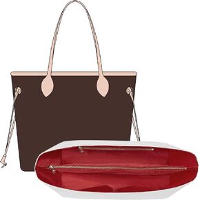 إدراج منظم المحفظة لحقيبة إدراج منظم Lv Neverfull MM، حقيبة يد فاخرة مخصصة خفيفة الوزن ومقسم داخلي مع 6 مقصورات وسحاب (مم، أبيض-أحمر) in Kuwait