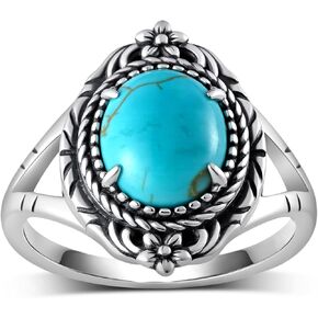 Genuine Turquoise Rings for Women 925 Sterling Silver Western Rings Nature Gemstone Western Vintage Real Turquoise Ring Jewelry for Women in Kuwait