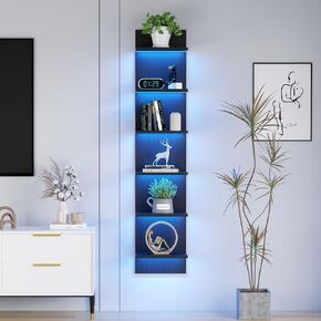 6 Tier Wall Shelf Unit with LED Light, Floating Storage Home Decor Organizer Shelving for Bedroom Living Room, White in Kuwait