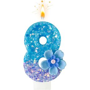 Blue Purple Flower Birthday Number Candles, Flower Theme Party Decorations, Cupcake Decorations, Suitable for Party Celebrations, Boys and Girls Birthday Decorations（6） in Saudi Arabia