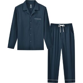 Mens Pajamas Set Soft Cotton Notched Collared Pjs for Men Long Sleeve Men's Sleepwear Loungewear Pyjama Homme in Saudi Arabia