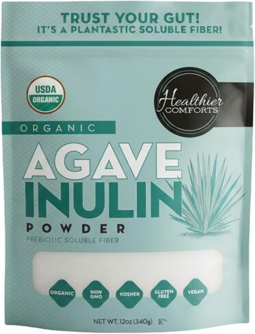Healthier Comforts Organic Inulin Powder (12 oz) from Blue Agave | Soluble Prebiotic Fiber, Gentle on Digestion, Non-GMO | Perfect for Coffee, Baking & Cooking in Saudi Arabia