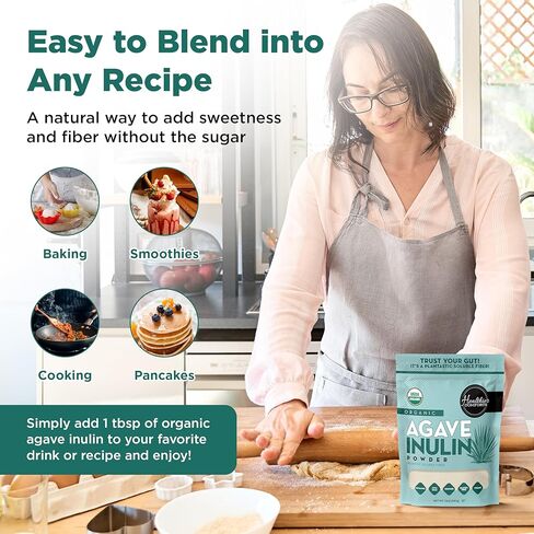 Healthier Comforts Organic Inulin Powder (12 oz) from Blue Agave | Soluble Prebiotic Fiber, Gentle on Digestion, Non-GMO | Perfect for Coffee, Baking & Cooking in Saudi Arabia
