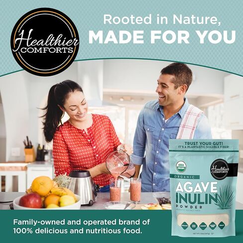 Healthier Comforts Organic Inulin Powder (12 oz) from Blue Agave | Soluble Prebiotic Fiber, Gentle on Digestion, Non-GMO | Perfect for Coffee, Baking & Cooking in Saudi Arabia