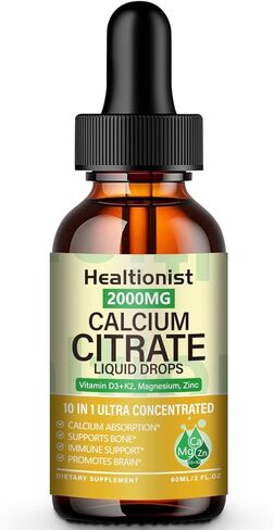 عبوتان من سيترات الكالسيوم 2000 مجم مع مكملات فيتامين د3 ك2، قطرات سائلة للنساء والرجال، المغنيسيوم، الزنك، عالي الامتصاص، العظام، الأسنان، العضلات ودعم المناعة، 4 أونصة سائلة in Kuwait