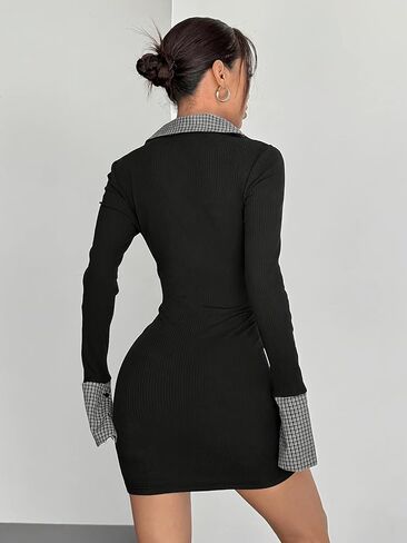 Women's Fall Mini Dress Long Sleeve Collared 2 in 1 Dresses Business Casual Outfits in Saudi Arabia