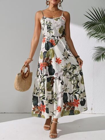 Summer Sleeveless Midi Dress for Women Casual A-line Flowy Tshirt Dress Floral Vacation Beach Sundress in Saudi Arabia