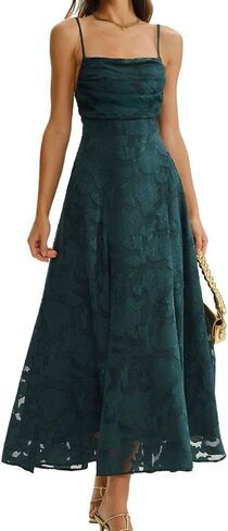 RIHOAS Women's Maxi Dresses Wedding Guest Dress A-Line Long Square Neck Backless Sling for Beach Wedding Party in Saudi Arabia