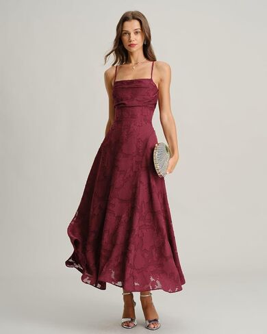 RIHOAS Women's Maxi Dresses Wedding Guest Dress A-Line Long Square Neck Backless Sling for Beach Wedding Party in Saudi Arabia