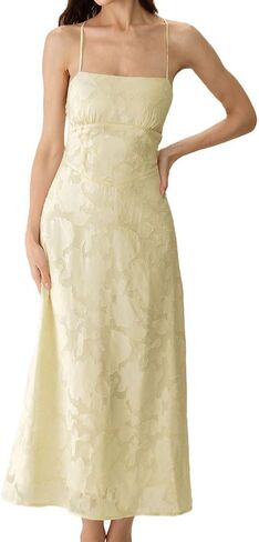 RIHOAS Women's Maxi Dresses Wedding Guest Dress A-Line Long Square Neck Backless Sling for Beach Wedding Party in Saudi Arabia