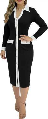 CHICME Womens Sexy V Neck Long Sleeve Bodycon Maxi Dress Slit Front Slim Fit Evening Wedding Guest Dress in Saudi Arabia