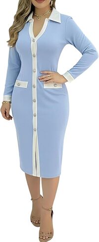 CHICME Womens Sexy V Neck Long Sleeve Bodycon Maxi Dress Slit Front Slim Fit Evening Wedding Guest Dress in Saudi Arabia