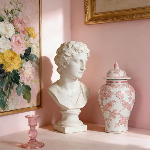 11″ Pink Ginger Jar with Lid Porcelain Stylized Songbirds Floral Temple Jar Chinoiserie Vase Chinese Style Ginger Jars Antique Home Decor for Interior Design in Saudi Arabia
