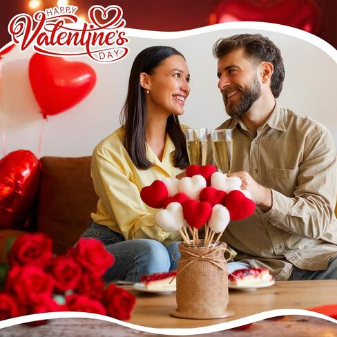 Youyole Rustic Valentines Table Decorations Set, Valentines Mason Jars Decor with 12 Pcs Red White Felt Heart Picks Galentines Bouquet Heart Flower Stick Gifts for Lovers Dinning Table Office in Saudi Arabia
