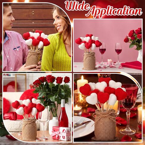 Youyole Rustic Valentines Table Decorations Set, Valentines Mason Jars Decor with 12 Pcs Red White Felt Heart Picks Galentines Bouquet Heart Flower Stick Gifts for Lovers Dinning Table Office in Saudi Arabia