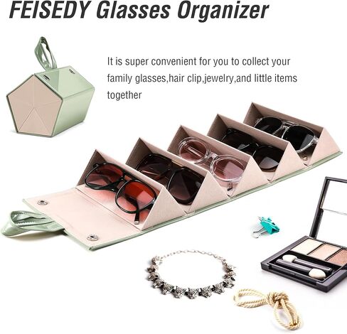 FEISEDY منظم النظارات الشمسية 5 فتحات حافظة نظارات السفر، حامل نظارات معلق عصري من جلد البولي يوريثان حافظة نظارات B0087 in Kuwait