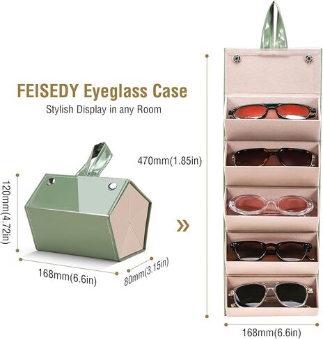 FEISEDY منظم النظارات الشمسية 5 فتحات حافظة نظارات السفر، حامل نظارات معلق عصري من جلد البولي يوريثان حافظة نظارات B0087 in Kuwait