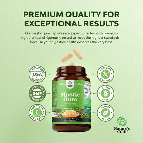 High Strength Mastic Gum Capsules - Herbal Digestion Supplement Providing Upset Stomach Relief for Adults - Vegan Non-GMO Gluten Free & Made in US GMP Facility - Gentle & Soothing (30 Servings) in Saudi Arabia