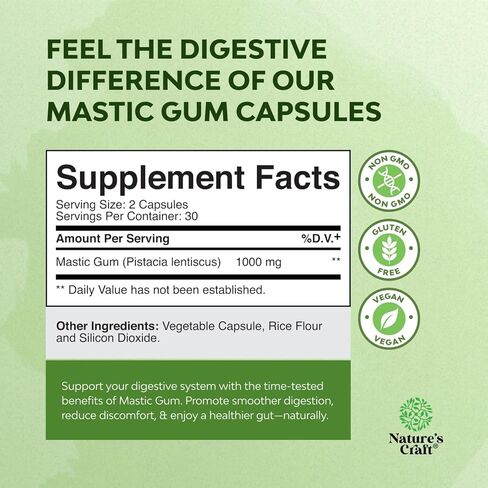 High Strength Mastic Gum Capsules - Herbal Digestion Supplement Providing Upset Stomach Relief for Adults - Vegan Non-GMO Gluten Free & Made in US GMP Facility - Gentle & Soothing (30 Servings) in Saudi Arabia