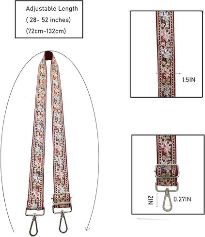 Crossbody Straps for Purses Wide Shoulder Strap Adjustable Replacement,Retro Jacquard Embroidery for Shoulder Bags in Saudi Arabia